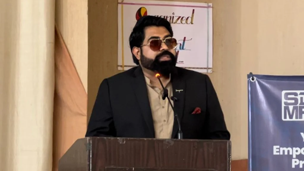 SDMF President Nawazish Ali speaking about countering disinformation and fake news.